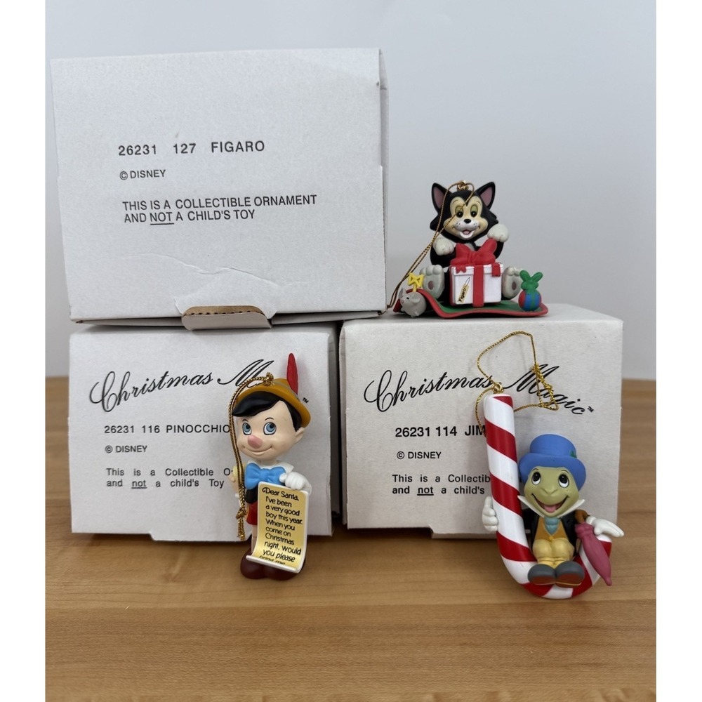 (3) Disney's Christmas Magic Ornaments Made by Grolier From Pinocchio